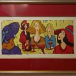 "The Wine Tasting", image: 10"x21", frame: 24"x34": Red matting as shown. $485.00